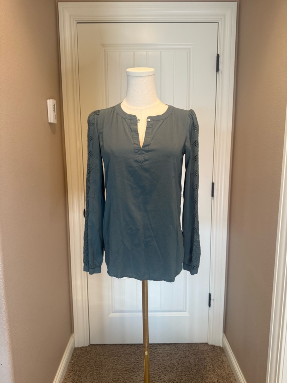 LOFT Slate Blue Lace-Trim Tunic